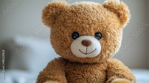 a close up of a teddy bear. 