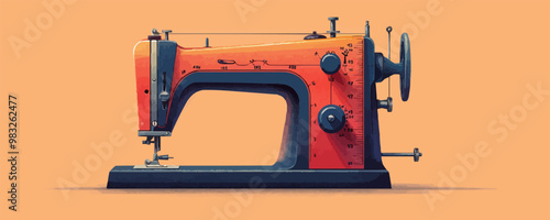 Traditional sewing machine with foot pedal Vector flat minimalistic isolated illustration