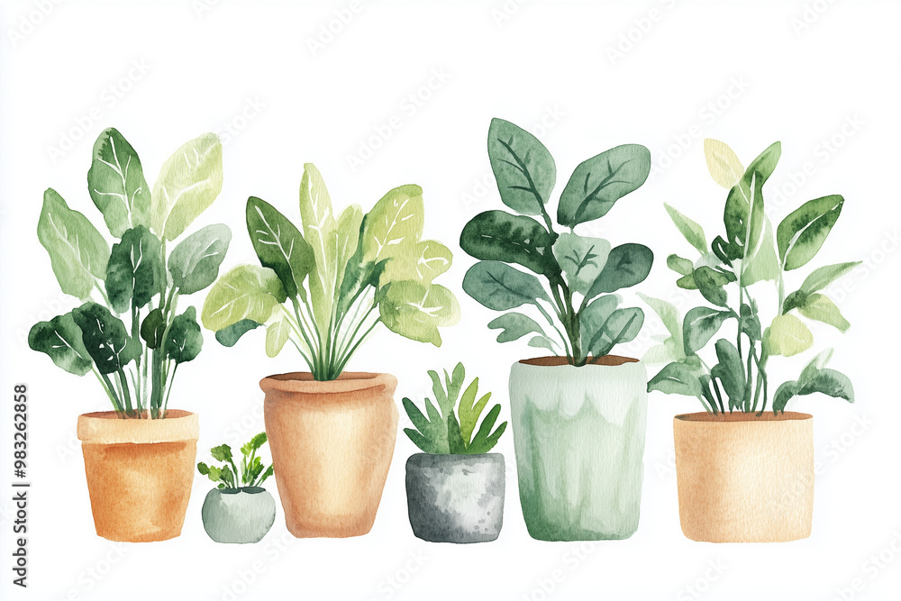 Fototapeta premium Watercolor Indoor Potted Plants