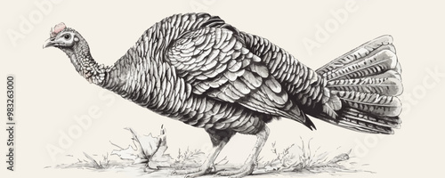 turkey Engraving style. Simple pencil drawing vector
