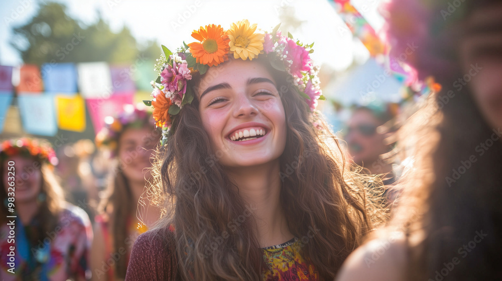 Festival-Goers Wearing Flower Crowns Festival-Goers Wearing Flower Crowns