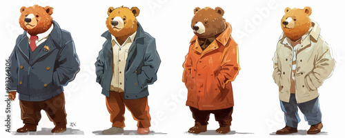 The bear stands dressed in a light sports suit. vector simple illustration