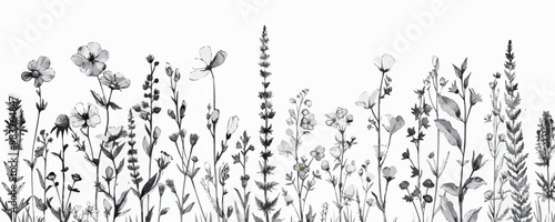 Vector hand drawn big collection with wild and medicinal herbs. Hand drawn botanical sketch with plants and flowers. For printing, cards, packaging. vector simple illustration