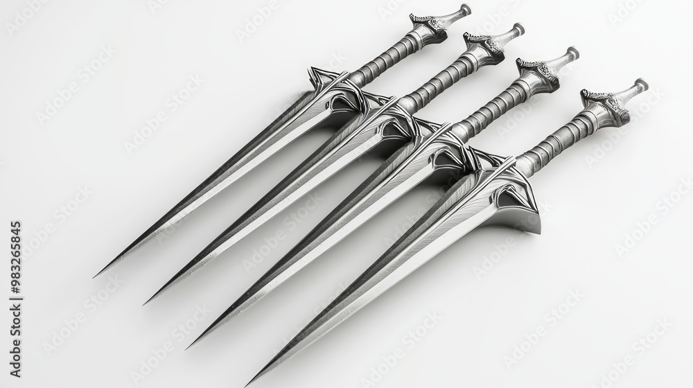 Precision Blades: 3D Render of Throwing Daggers in High Contrast Arrangement Precision Blades: 3D Render of Throwing Daggers in High Contrast Arrangement