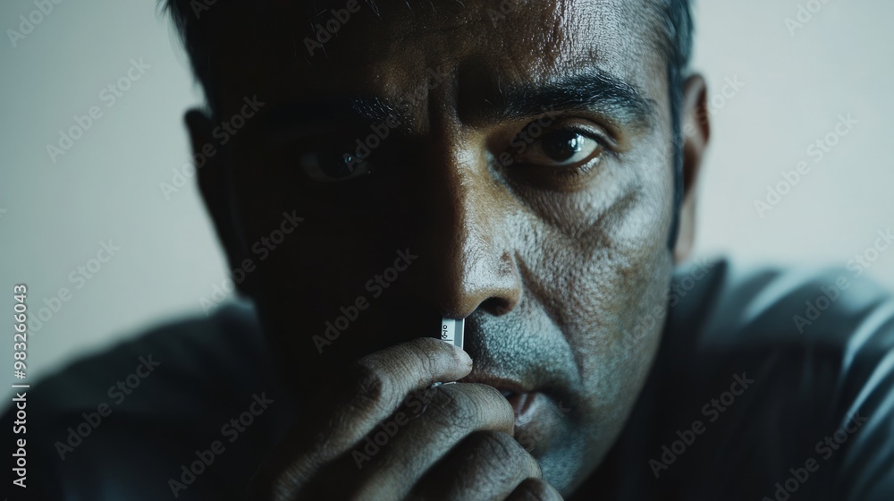 Intense Portrait of a Thoughtful Man in Dim Lighting Intense Portrait of a Thoughtful Man in Dim Lighting