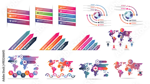 infographics Element, Collection of vector chart infographic data for presentations. Template Design Vector Editable.