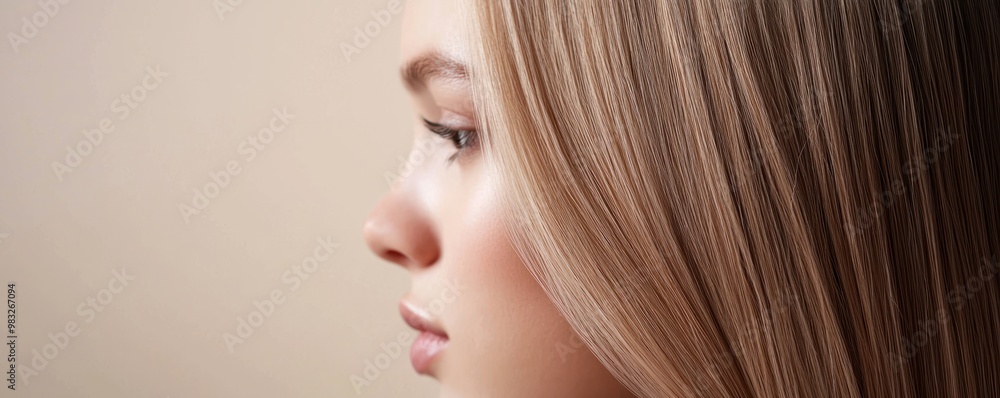 Profile of a woman with long blonde hair, soft background. Profile of a woman with long blonde hair, soft background.