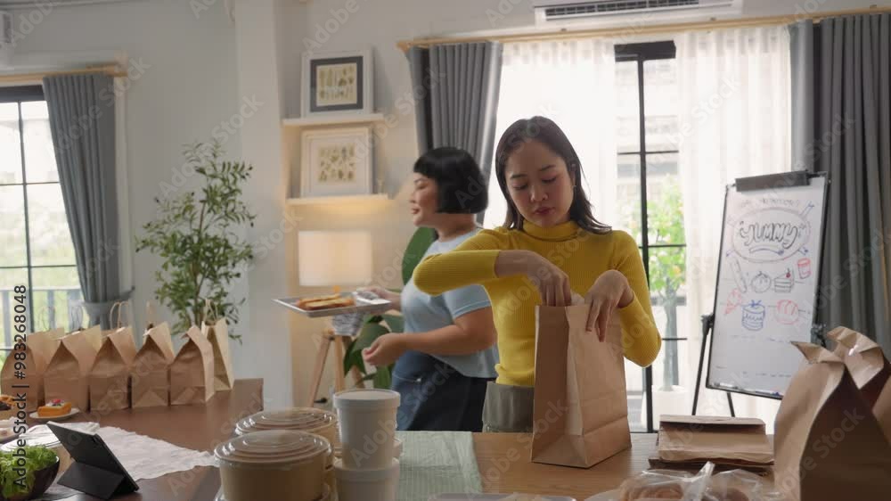 Stressed Asian woman dealing with challenges in a cloud kitchen while managing an online food delivery business Stressed Asian woman dealing with challenges in a cloud kitchen while managing an online food delivery business