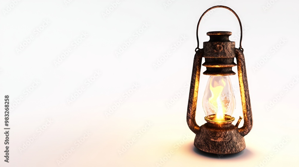 Enchanting 3D Fantasy Lantern with Flickering Flame Tilted at 45 Degrees on White Background Enchanting 3D Fantasy Lantern with Flickering Flame Tilted at 45 Degrees on White Background