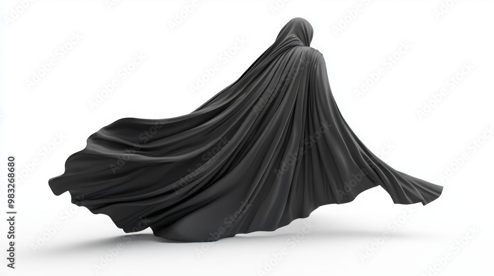 Majestic 3D Render of Fantasy Cape Flowing Dramatically to the Right on White Background Majestic 3D Render of Fantasy Cape Flowing Dramatically to the Right on White Background