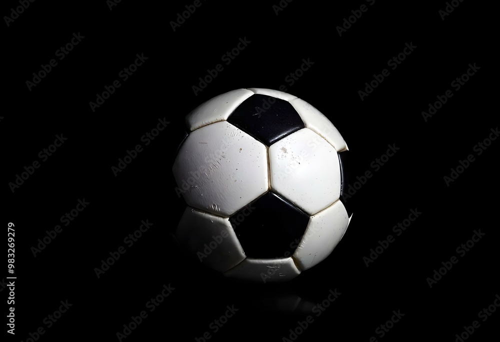 Soccer ball on a dark background with a spotlight creating a dramatic effect, emphasizing its texture create with ai Soccer ball on a dark background with a spotlight creating a dramatic effect, emphasizing its texture create with ai