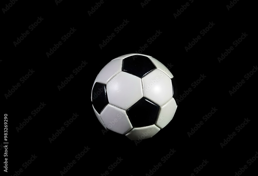 Soccer ball on a dark surface, illuminated by a single overhead light, casting shadows around it create with ai Soccer ball on a dark surface, illuminated by a single overhead light, casting shadows around it create with ai