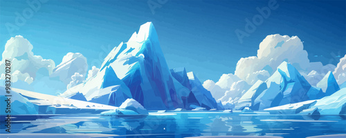 Vector cartoon Arctic ice landscape with iceberg. vector simple illustration
