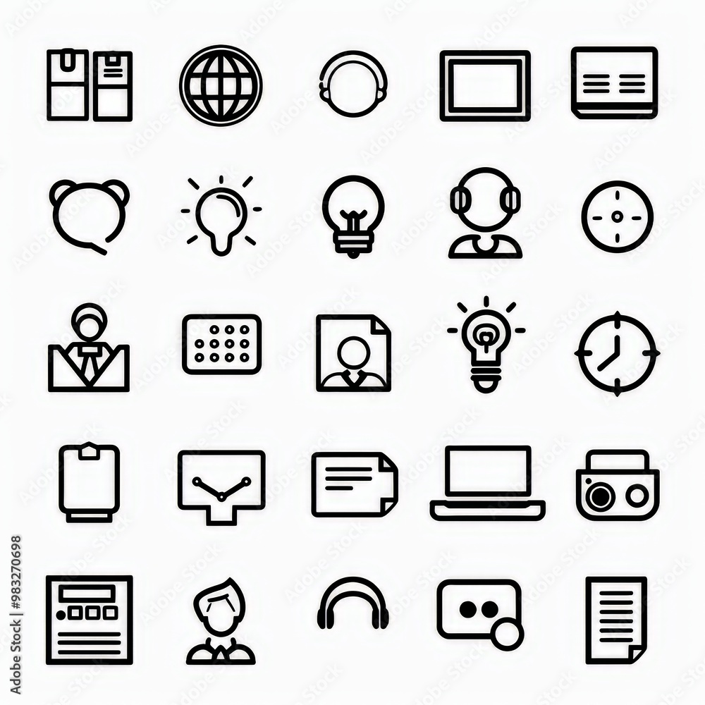 Professional And Minimalist Icons, Mentoring and Training, Line art, flat, 2d, black and white, white background stylize 50 Professional And Minimalist Icons, Mentoring and Training, Line art, flat, 2d, black and white, white background stylize 50