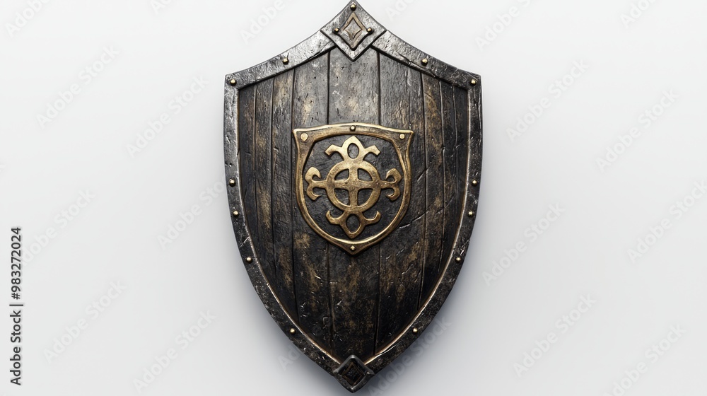 Enchanting 3D Model of Magical Shield Adorned with Protective Sigils on White Background Enchanting 3D Model of Magical Shield Adorned with Protective Sigils on White Background