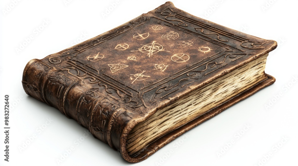 Mystical Fantasy Tome with Floating Magical Symbols in 3D Render on White Background Mystical Fantasy Tome with Floating Magical Symbols in 3D Render on White Background