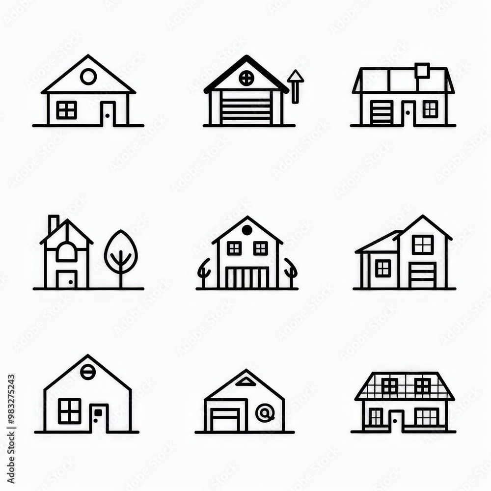 Professional And Minimalist Icons, Real Estate, Line art, flat, 2d, black and white, white background stylize 50 Professional And Minimalist Icons, Real Estate, Line art, flat, 2d, black and white, white background stylize 50
