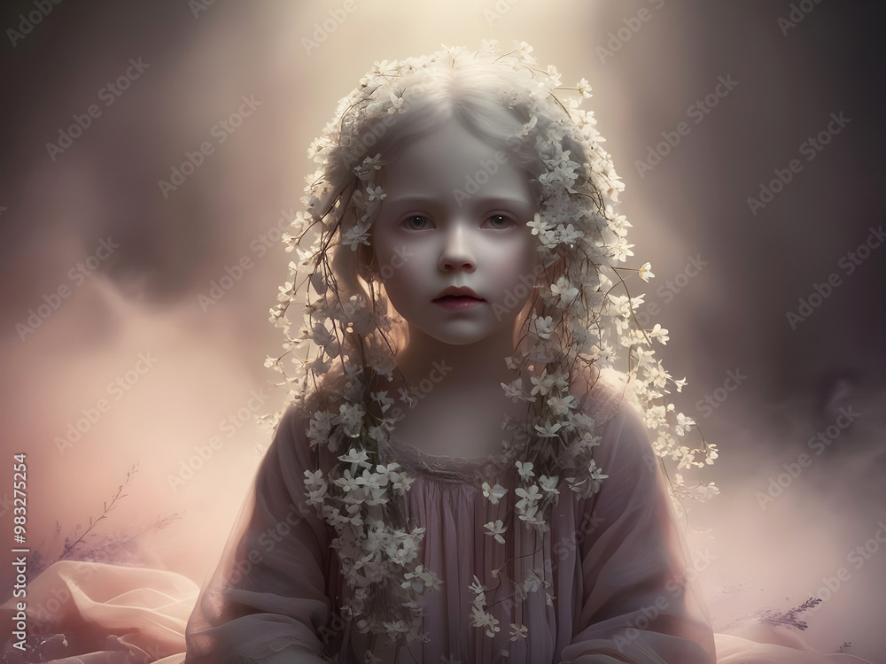 Mystical little girl with flowers in her hair Mystical little girl with flowers in her hair