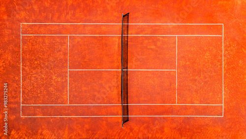 Obraz na płótnie Tennis Clay Court. View from the bird's flight. Aerial photography w salonie