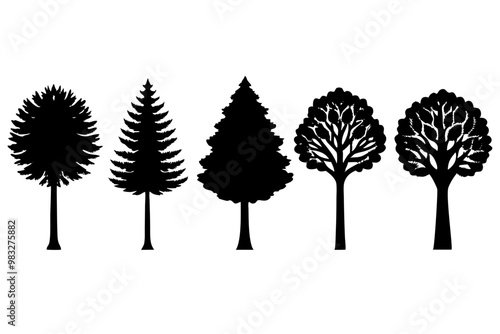 Set of tree silhouettes perfect for nature-themed designs and eco-friendly projects. Great for enhancing your creative work photo