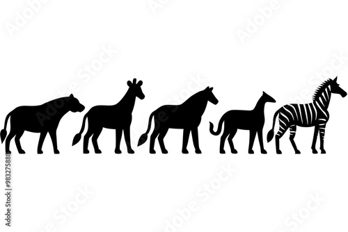 Explore a diverse set of animal silhouettes perfect for creative projects and designs. Ideal for posters, decor, and more photo