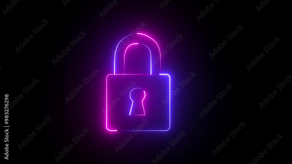 lock icon neon glowing neon color security privacy password protection safety animated on a black background lock icon neon glowing neon color security privacy password protection safety animated on a black background
