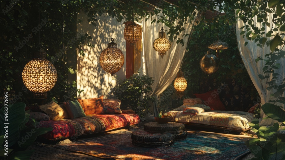 Cozy Bohemian Relaxation Space with Ambient Lighting Cozy Bohemian Relaxation Space with Ambient Lighting