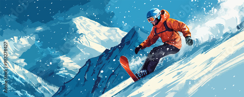 Snowboarder on the slope. vector simple illustration