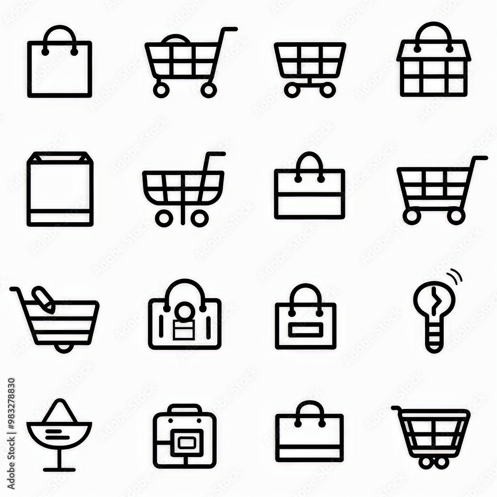 Professional And Minimalist Icons, Shopping Set, Line art, flat, 2d, black and white, white background stylize 50 Professional And Minimalist Icons, Shopping Set, Line art, flat, 2d, black and white, white background stylize 50