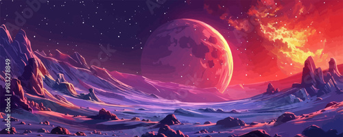 Fantastic game background with alien planet Colorful cartoon vector