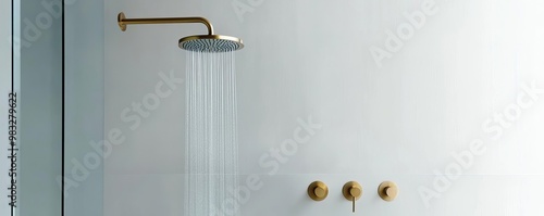 Wallpaper Mural Frameless glass shower with minimalist brass fixtures, minimalist bathroom fixtures, modern sleek elegance Torontodigital.ca