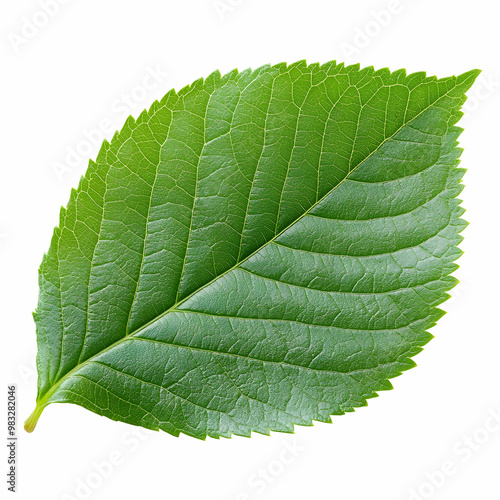 Close-Up of a Vibrant Green Leaf with Detailed Veins