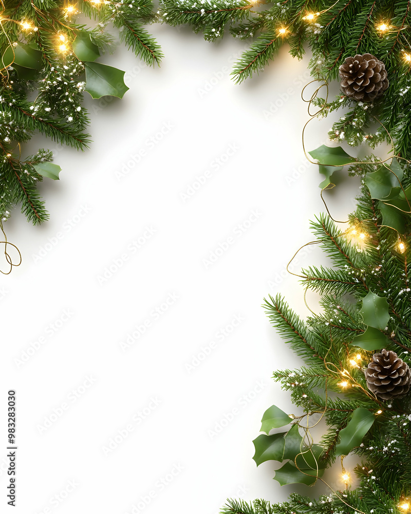 Christmas Pine Garland Frame with Lights and Pinecones Christmas Pine Garland Frame with Lights and Pinecones