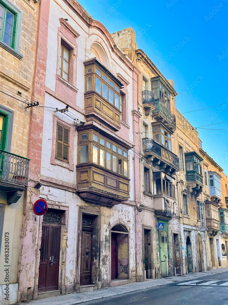 Old buildings facades ruined and damaged in Valletta, Malta Island, Mediterranean Sea Old buildings facades ruined and damaged in Valletta, Malta Island, Mediterranean Sea