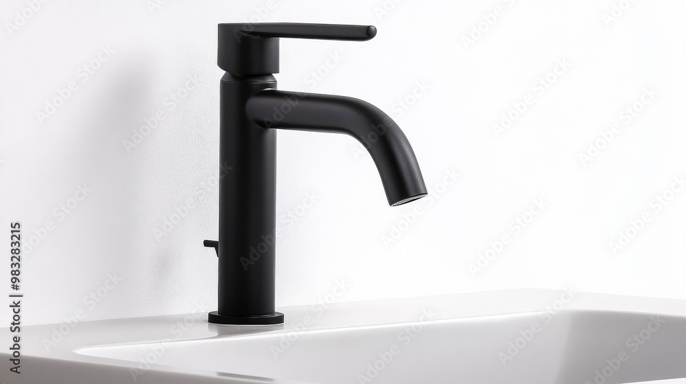 Matte black faucet with minimalist lines, mounted on a floating vanity, minimalist bathroom fixtures, modern bold design Matte black faucet with minimalist lines, mounted on a floating vanity, minimalist bathroom fixtures, modern bold design