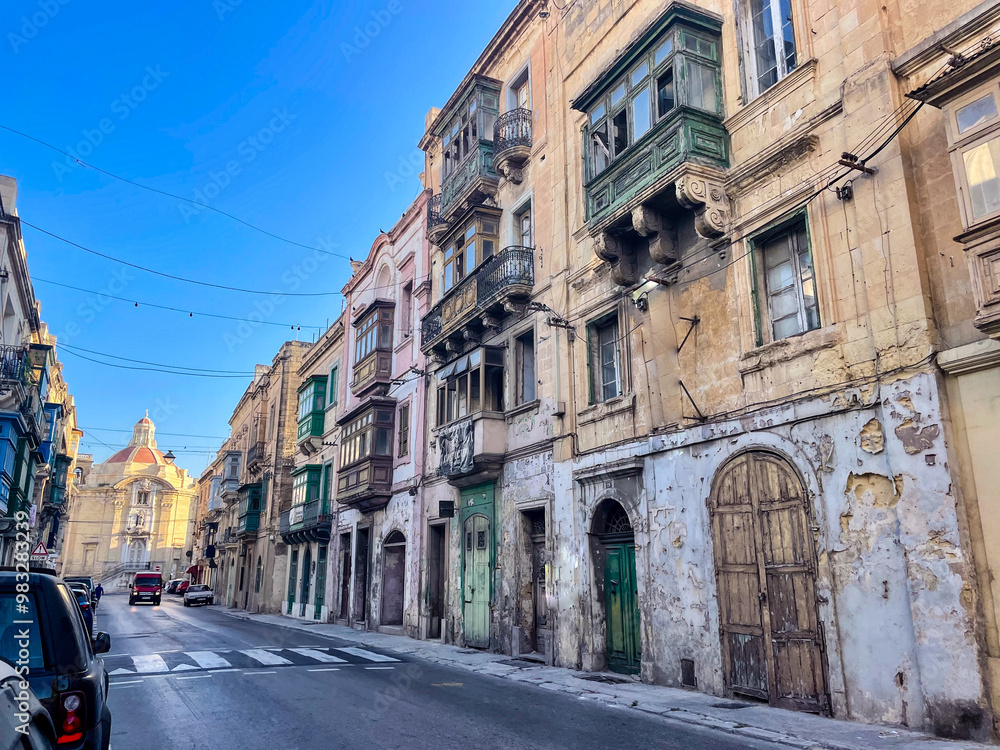 Old buildings facades ruined and damaged in Valletta, Malta Island, Mediterranean Sea Old buildings facades ruined and damaged in Valletta, Malta Island, Mediterranean Sea