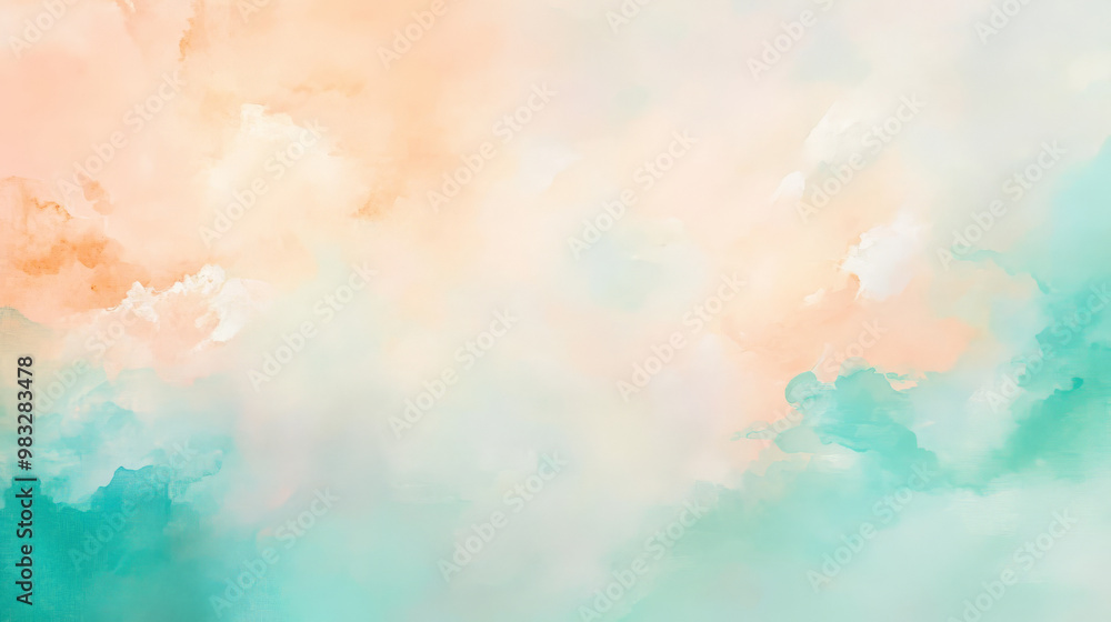 A watercolor oil painting in pastel shades of peach, mint green, and sky blue, softly blending together to create a serene, abstract background. A watercolor oil painting in pastel shades of peach, mint green, and sky blue, softly blending together to create a serene, abstract background.