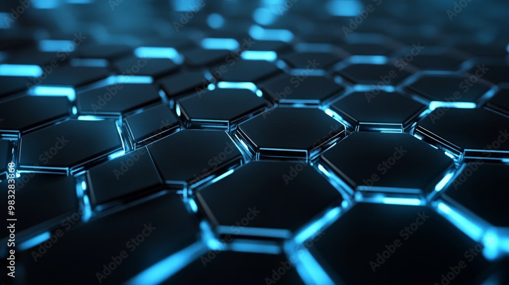 Networking-themed background with a metallic hexagon pattern, softly glowing in neon blue and white against a dark backdrop, representing digital communication. Networking-themed background with a metallic hexagon pattern, softly glowing in neon blue and white against a dark backdrop, representing digital communication.