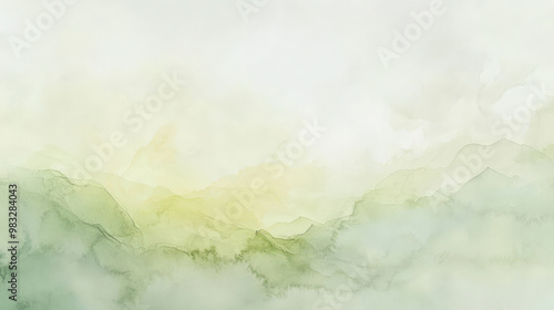 A soft and minimal watercolor abstract background with gentle blends of pale green, pastel yellow, and light lavender, forming a calming composition. photo