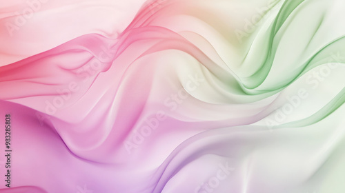 Gentle fluid background with smooth transitions between light pink, soft green, and pale lavender, forming a calming, abstract flow. photo