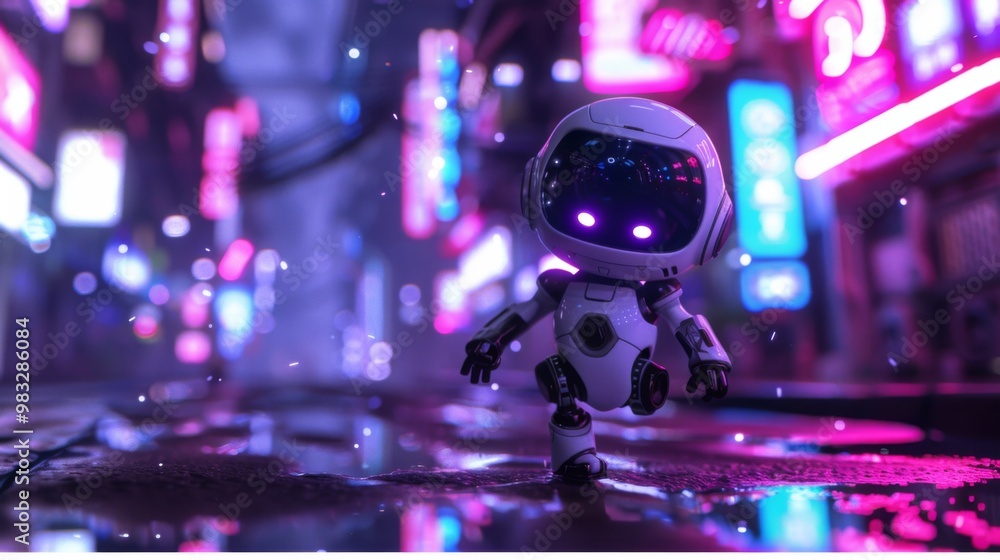 Gaming joystick 3d cute character On neon background