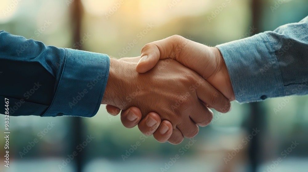 A close-up of a firm handshake symbolizing agreement, partnership, or business collaboration in a professional setting. A close-up of a firm handshake symbolizing agreement, partnership, or business collaboration in a professional setting.