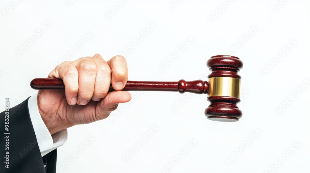 A close-up of a hand holding a wooden gavel, symbolizing justice, law, and authority in a courtroom setting. A close-up of a hand holding a wooden gavel, symbolizing justice, law, and authority in a courtroom setting.