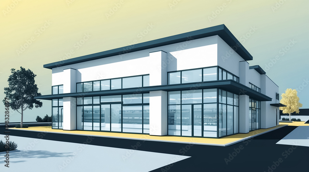 Modern supermarket exterior design, illustration Modern supermarket exterior design, illustration