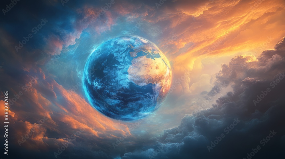 Vibrant Cosmic Planet Surrounded by Colorful Clouds Vibrant Cosmic Planet Surrounded by Colorful Clouds
