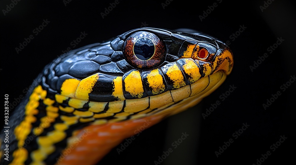 Close-Up of a Venomous Snake's Head with Striking Colors Close-Up of a Venomous Snake's Head with Striking Colors