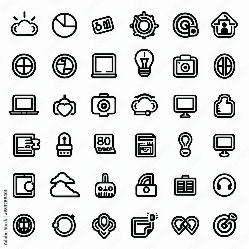 Professional And Minimalist Icons, Technology, Line art, flat, 2d, black and white, white background stylize 50 Professional And Minimalist Icons, Technology, Line art, flat, 2d, black and white, white background stylize 50