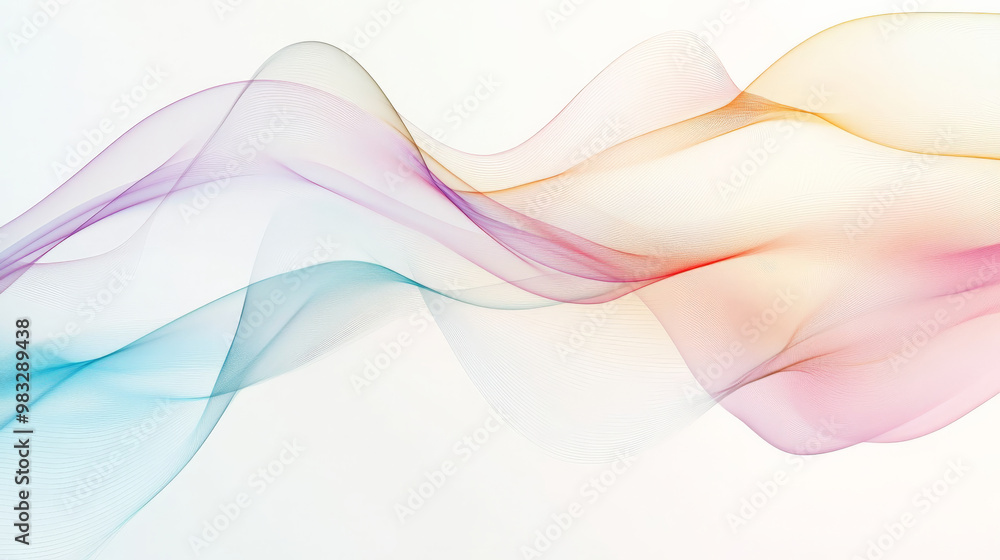 Multicolored lines in soft pastel shades creating a wave-like effect on a white background, forming an abstract, calming design. Multicolored lines in soft pastel shades creating a wave-like effect on a white background, forming an abstract, calming design.