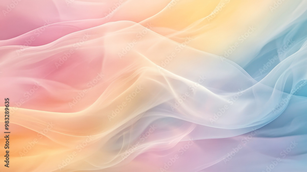 Wisps of soft pastel smoke in shades of pink, yellow, and blue blend seamlessly, creating a soothing, flowing abstract background with gentle movement. Wisps of soft pastel smoke in shades of pink, yellow, and blue blend seamlessly, creating a soothing, flowing abstract background with gentle movement.