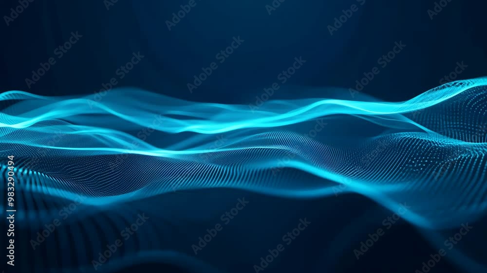 Motion animation of abstract 3d blue flowing wave made of dots on black background. Digital data structure. Future mesh or soundgrid. Futuristic technology concept. Backdrop for design Motion animation of abstract 3d blue flowing wave made of dots on black background. Digital data structure. Future mesh or soundgrid. Futuristic technology concept. Backdrop for design